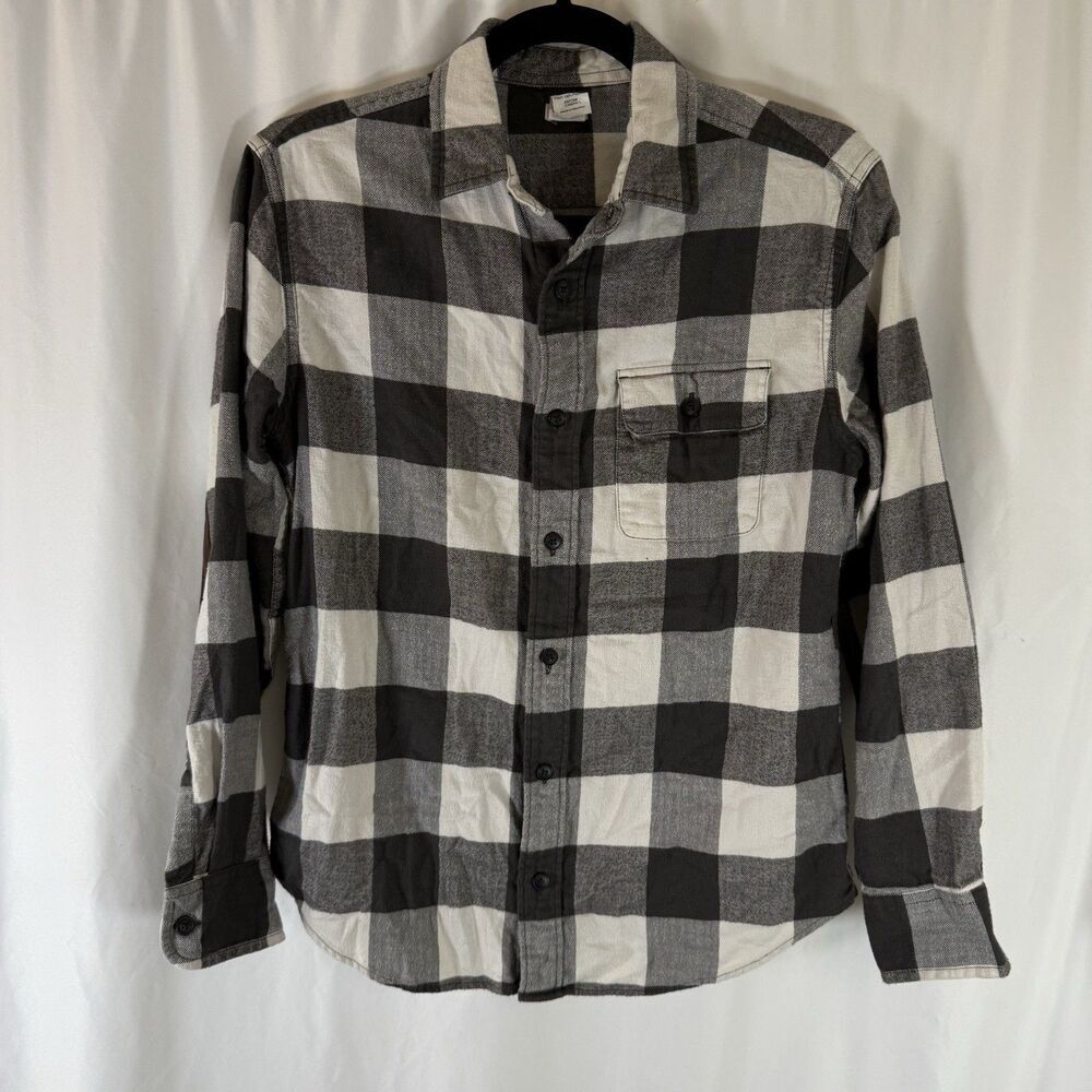 Crew Cuts Flannel Boys 14 White Grey Plaid Button Up Long Sleeve 100% Cotton
